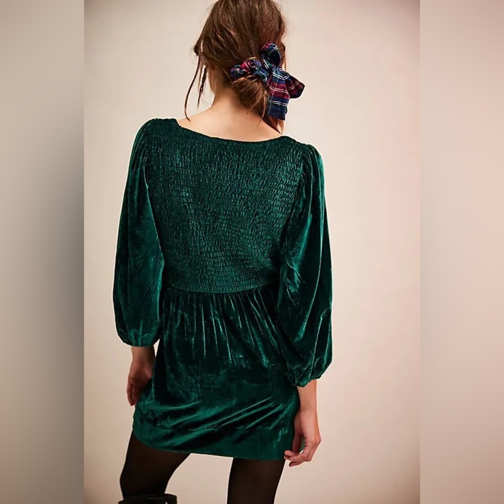 NWOT Free People Farrier Velvet Mini Dress in Pine Green - Picture 3 of 12